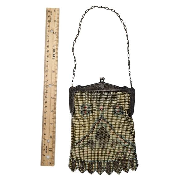 Antique Art Deco 1920s Whiting & Davis Enamel Mesh Chainmail Purse Pastel - Picture 5 of 9